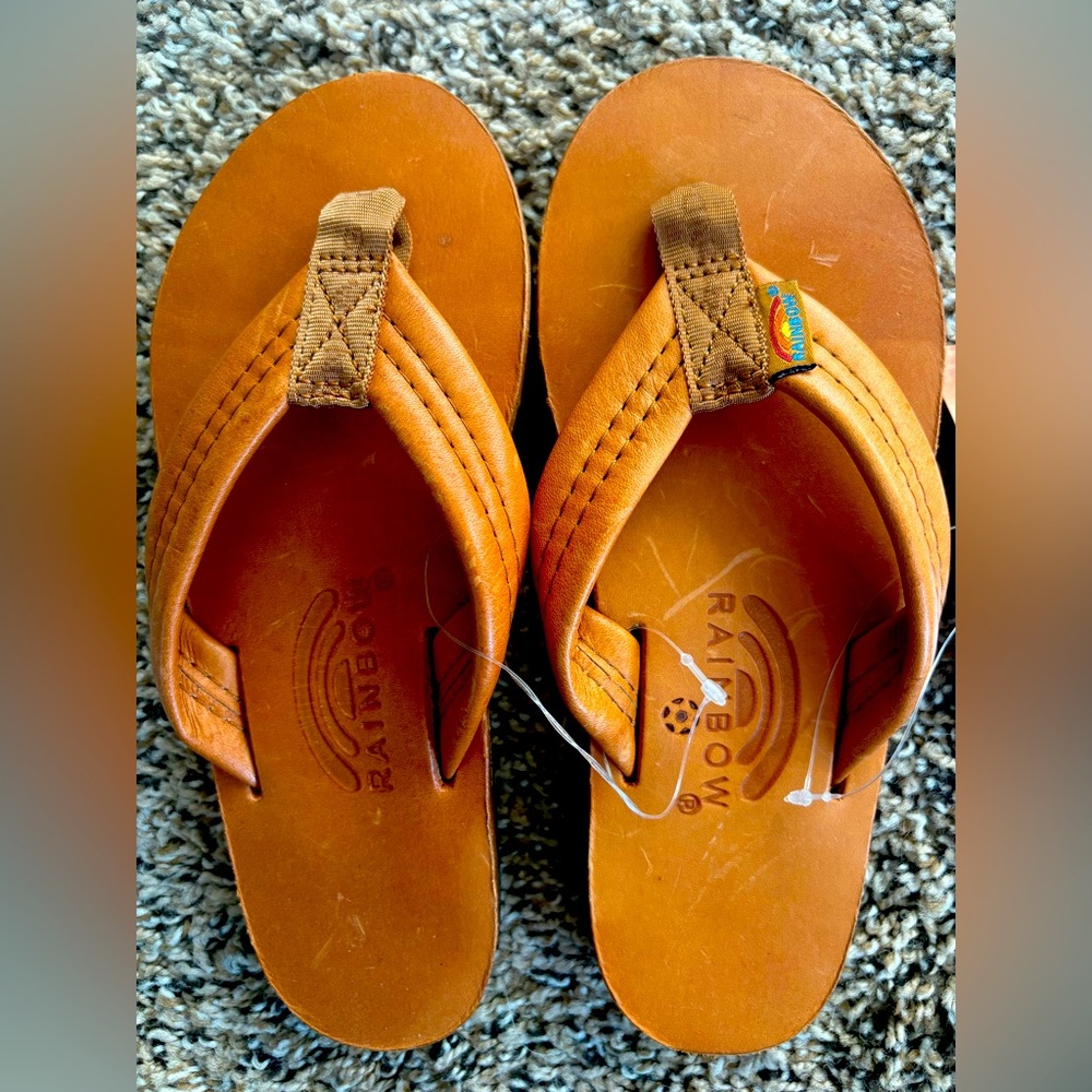 Rainbow Leather Sandals in Tan